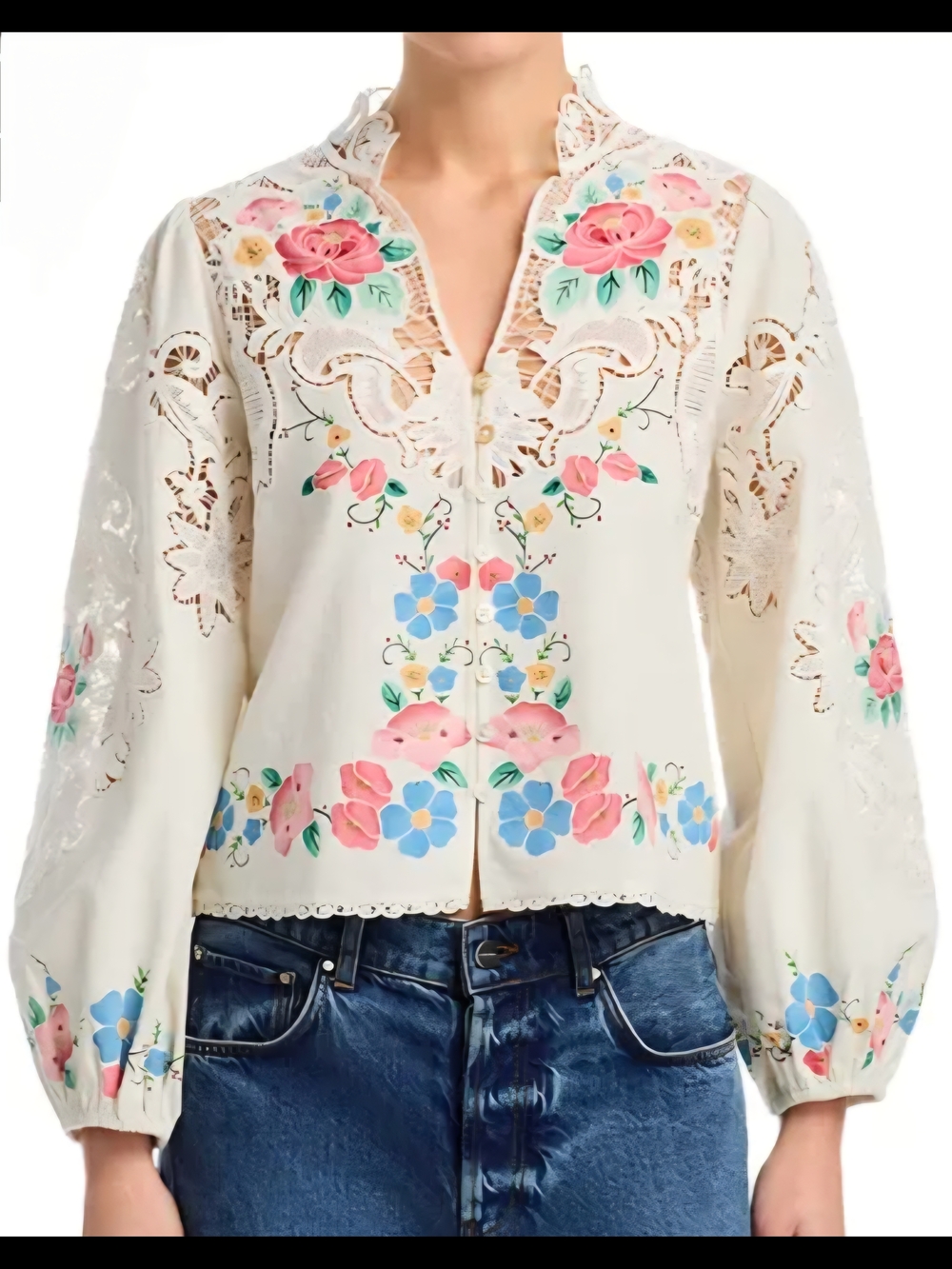 Sea New York Cream Floral Embroidered Lace Blouse